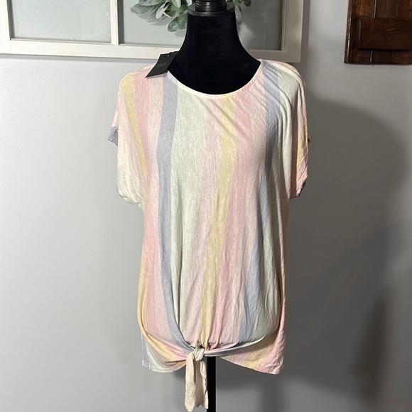 W5 Women’s Pastel Striped Lightweight Short Sleeve Top size L NWT - Picture 1 of 7